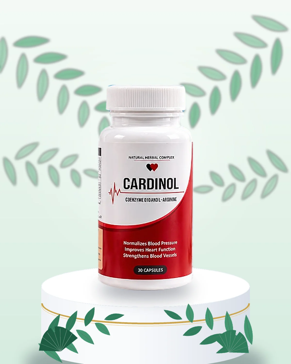Cardinol bottle with olive branches and ginkgo leaves